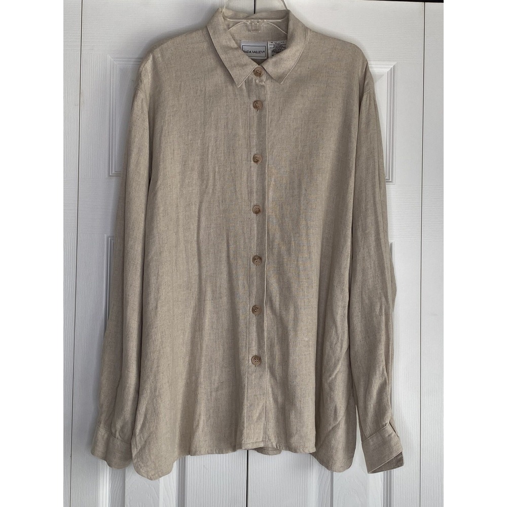 Napa Valley Shirt Linen Blend Button-up Tunic Lagenlook Boho Relaxed Vtg Sz S
